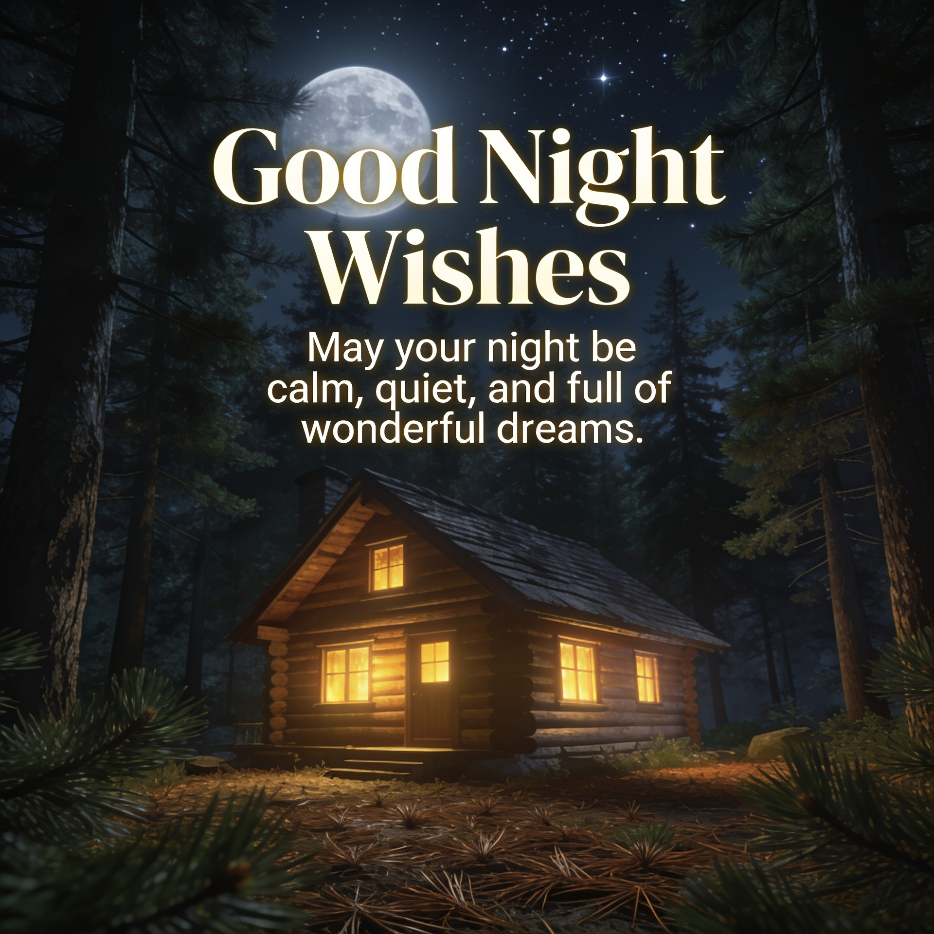 Good Night Wishes from a Cozy Forest Cabin