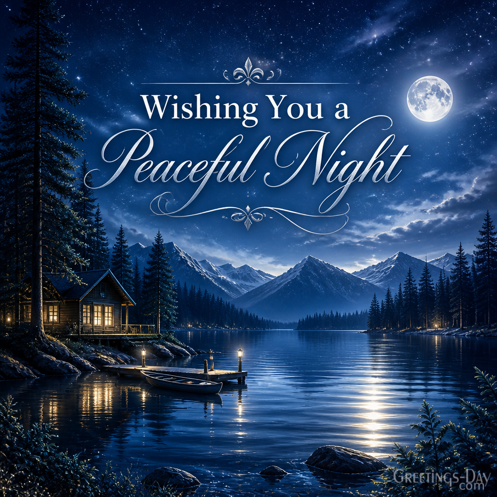Good night and sweet dreams image with serene lake, moonlight, and relaxing nighttime atmosphere