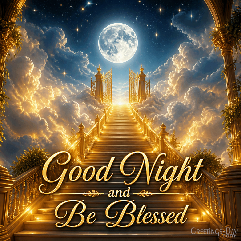Good night prayer blessings image with hands folded in prayer beneath the stars