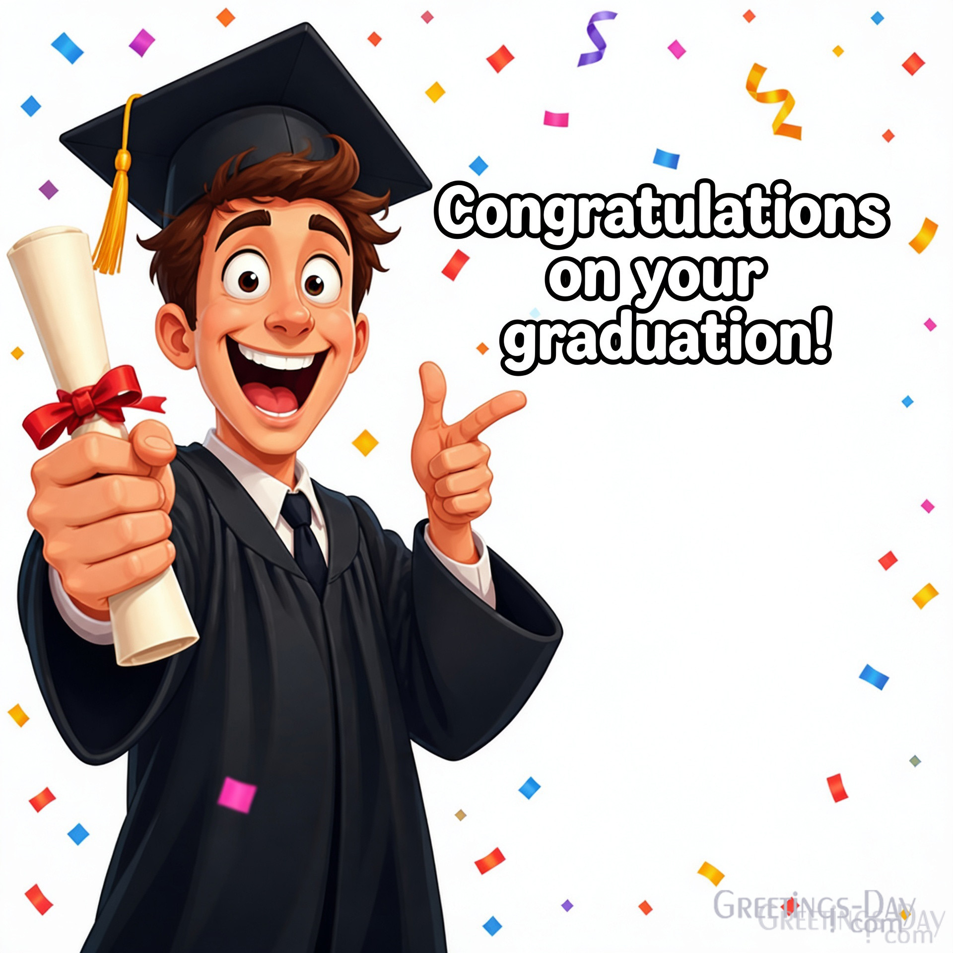 Graduation card joke about finally finishing school and entering adulthood