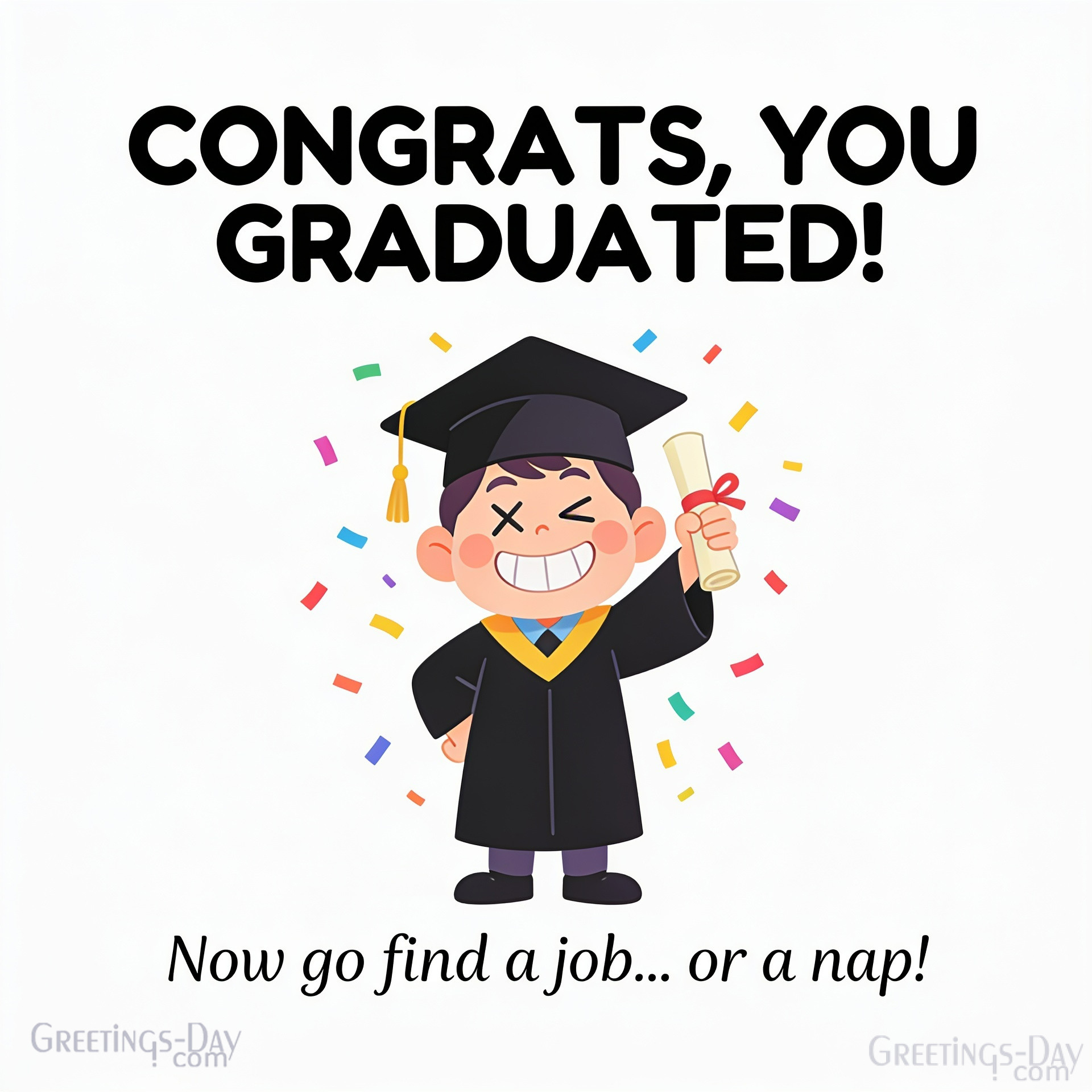 Humorous graduation card featuring graduate cap and funny success quote