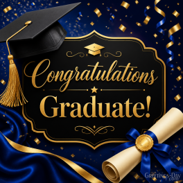 Graduation card with flowers, cap, and diploma celebrating academic success