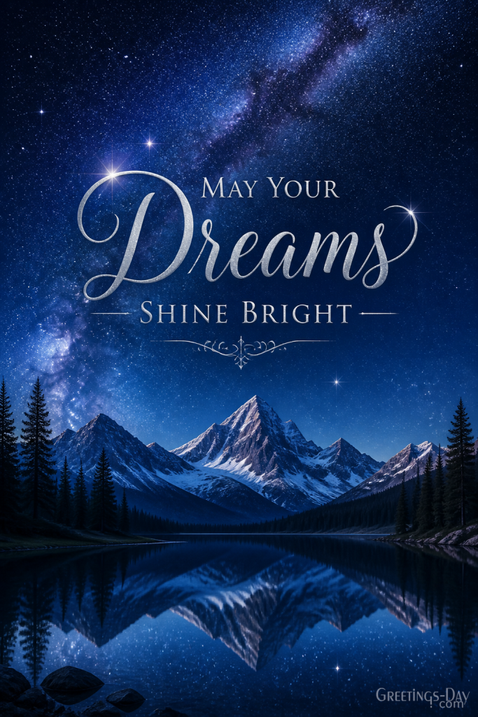 Beautiful mountain night landscape with stars and good night blessings for a peaceful sleep