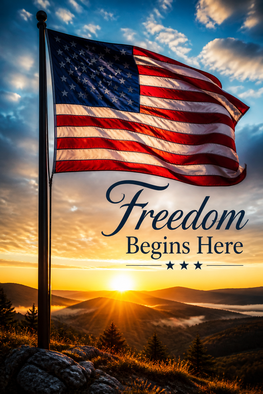 Freedom Begins Here | Inspirational American Flag Image