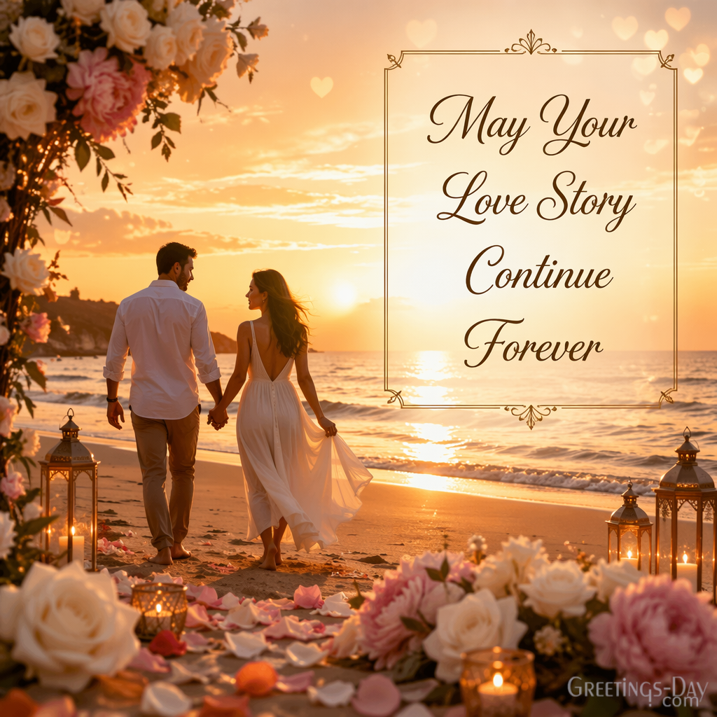 Romantic Anniversary Wishes image for couples – May Your Love Story Continue Forever