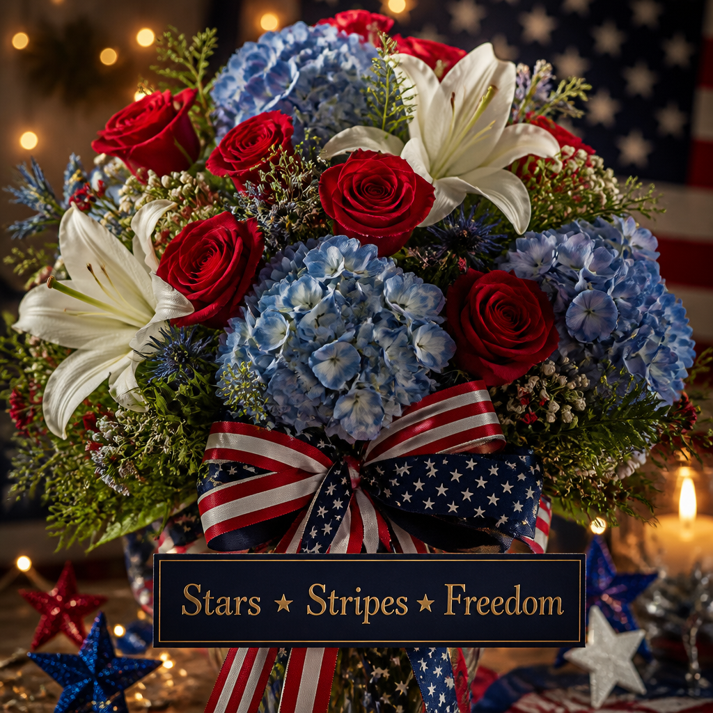 Stars • Stripes • Freedom | Patriotic Floral Image