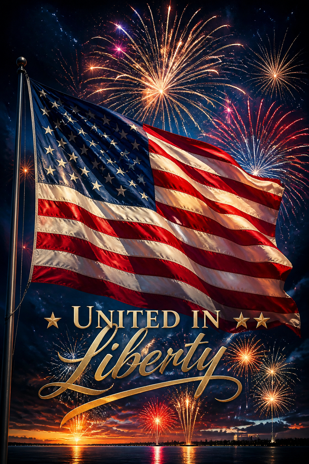 United in Liberty | American Flag and Fireworks