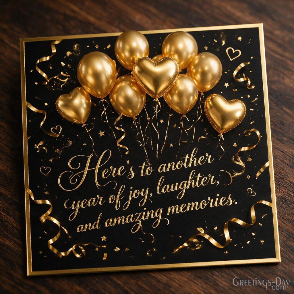 Sophisticated Happy Birthday greeting card with luxury gold decorations saying 