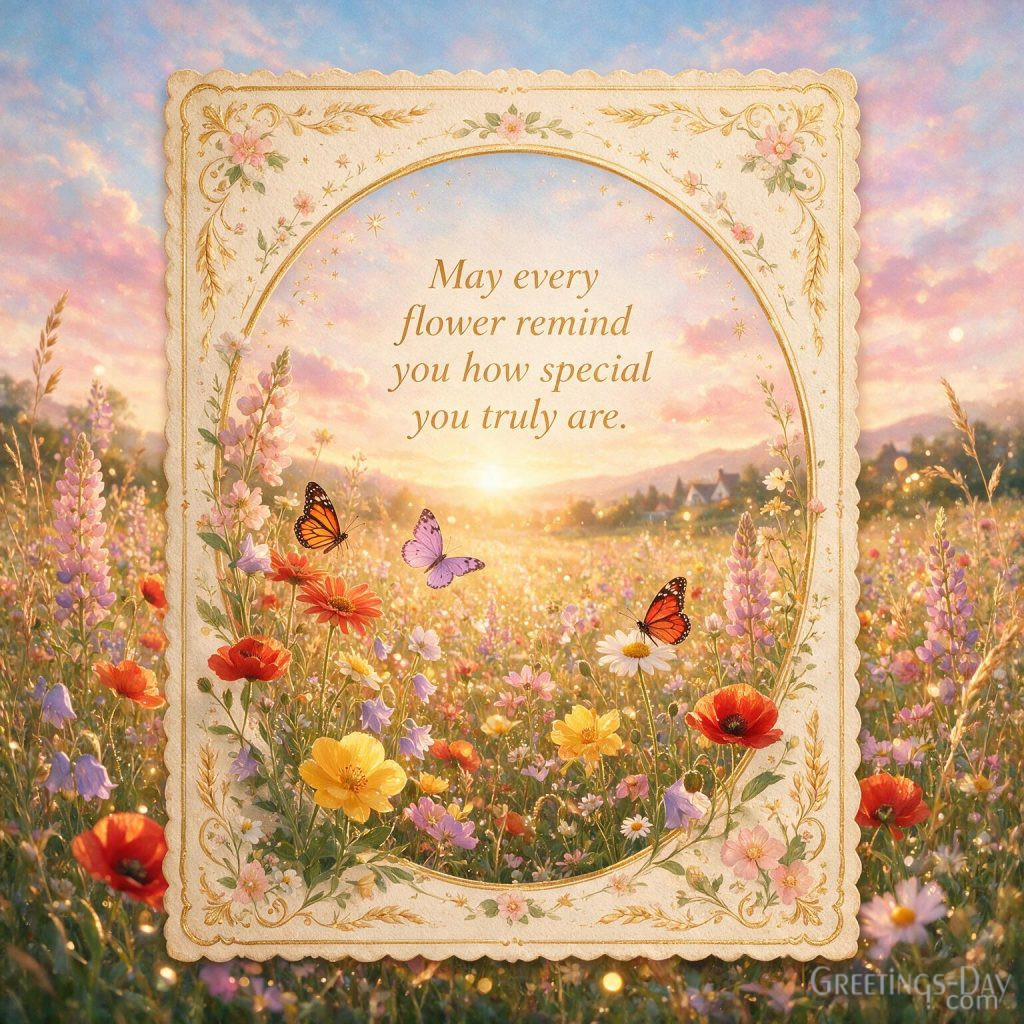 Elegant Birthday card with blooming wildflowers and butterflies featuring 