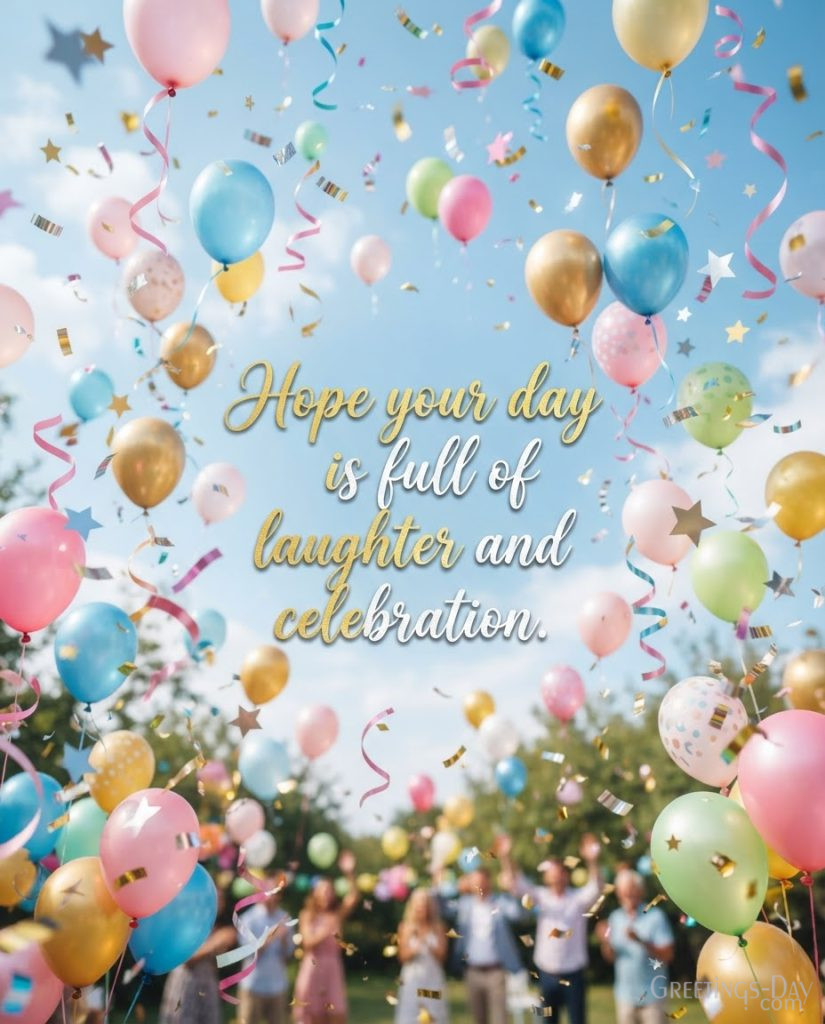 Colorful Happy Birthday Wishes card with balloons and confetti featuring 