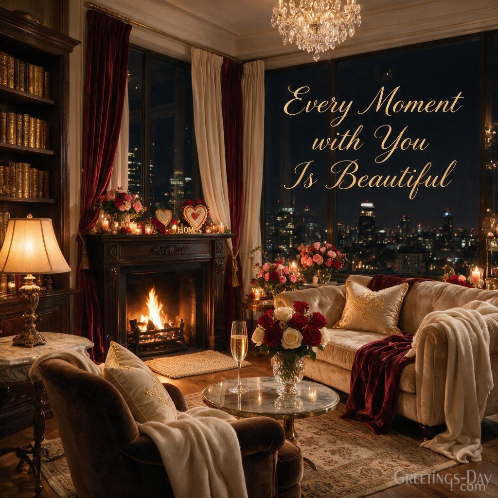 Beautiful Wedding Anniversary Picture with candles and champagne displaying Every Moment with You Is Beautiful