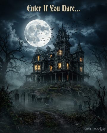 Enter If You Dare… | Spooky Haunted Mansion Halloween Greeting