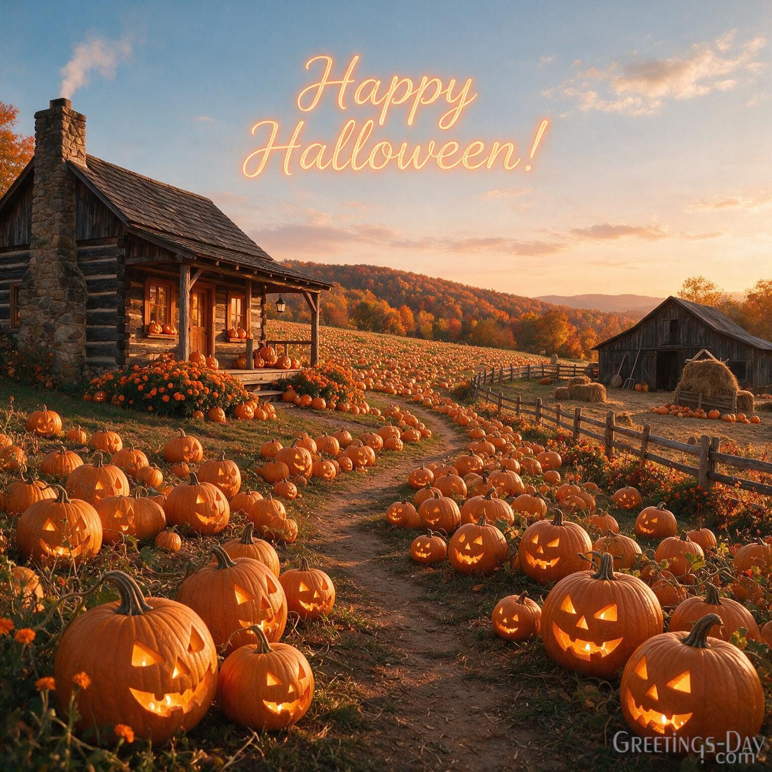 Happy Halloween! | Glowing Pumpkin Patch at Sunset