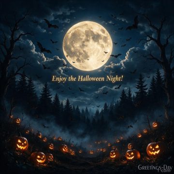 Enjoy the Halloween Night! | Spooky Moon & Bats Greeting