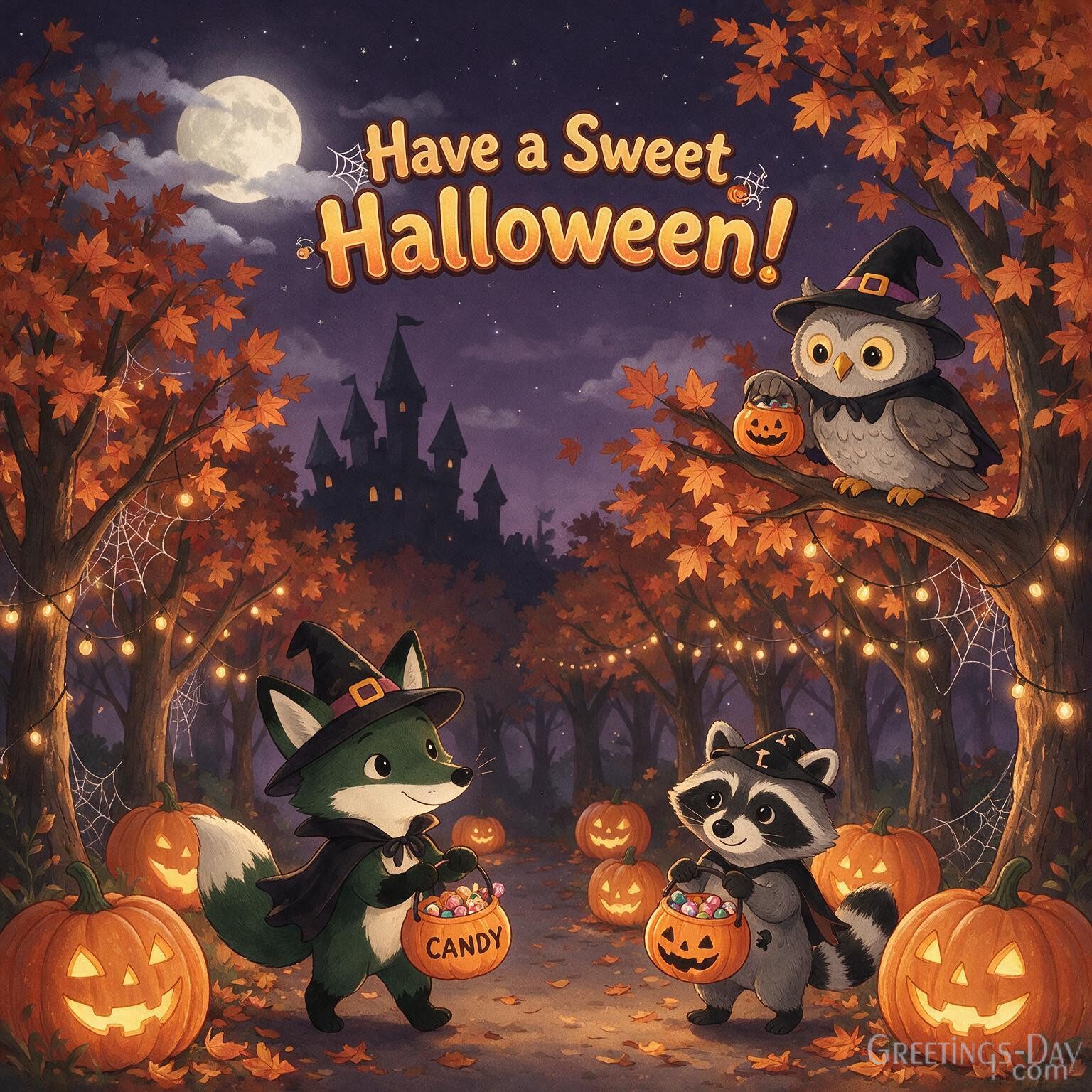 Have a Sweet Halloween! | Cute Woodland Animals Halloween Wishes