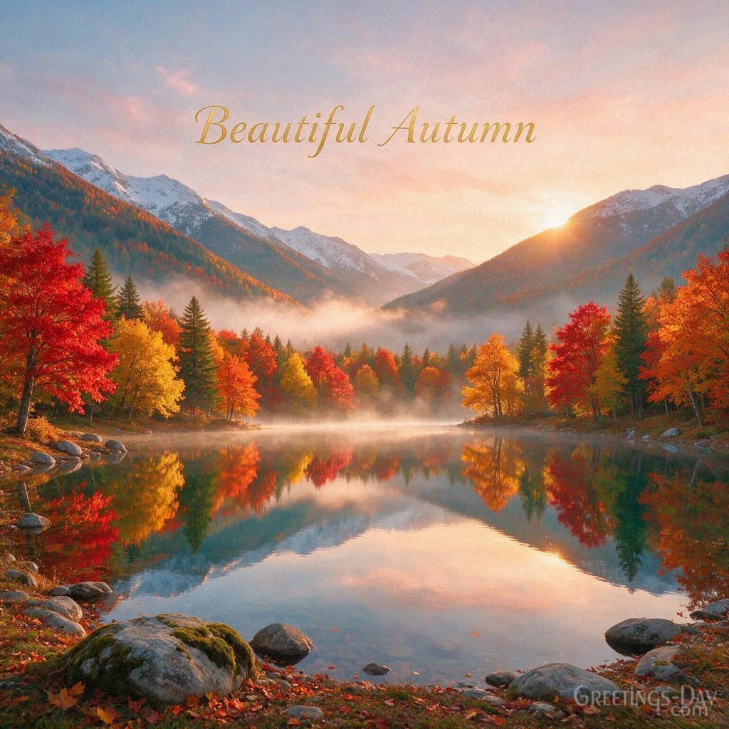 Beautiful Autumn image with colorful red