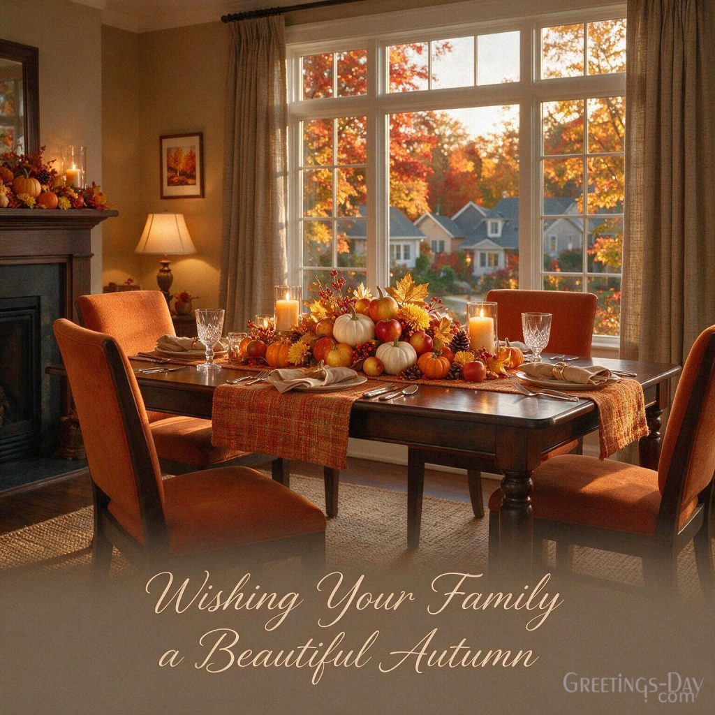 Beautiful autumn family greeting with pumpkins