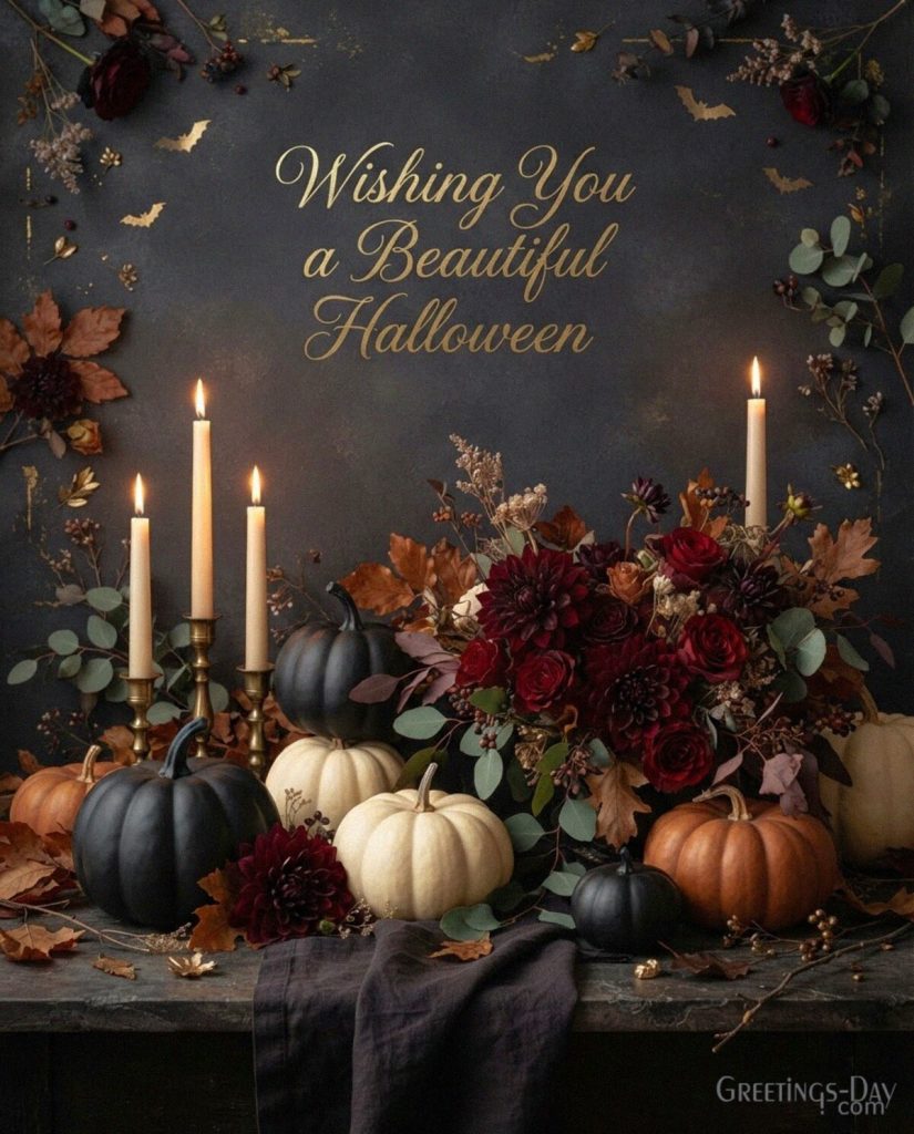 Beautiful Halloween greeting card with elegant pumpkins