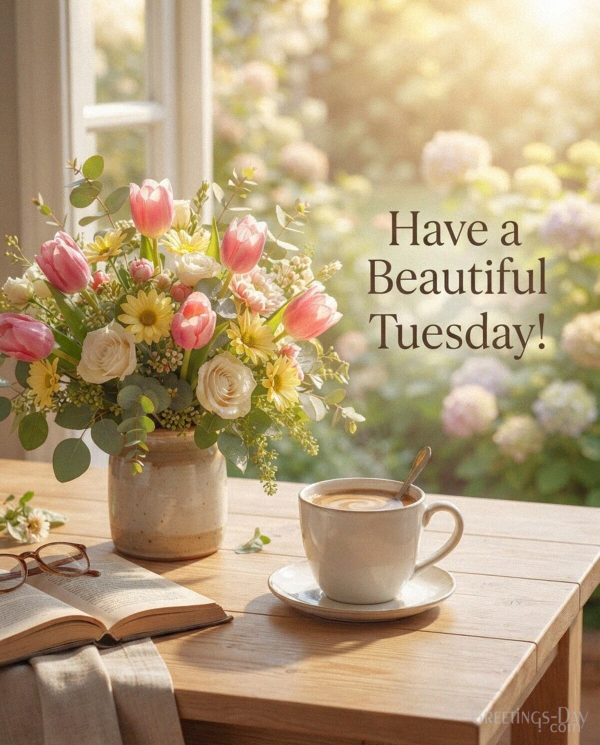 Beautiful Tuesday image with colorful fresh flowers