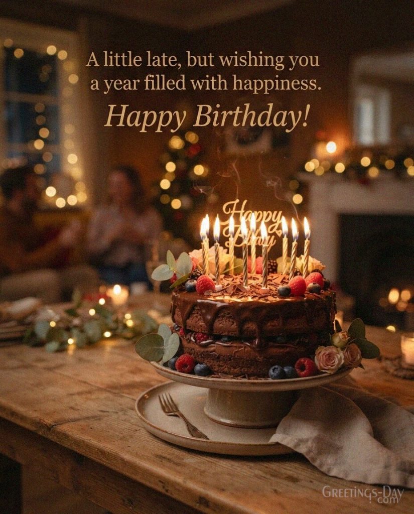 Belated Birthday Wishes image featuring “A little late