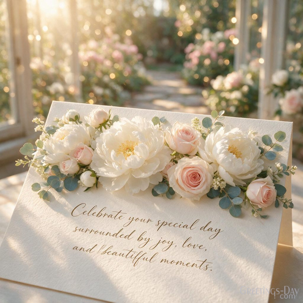 Elegant Birthday image with pastel flowers, butterflies, and premium floral design saying 