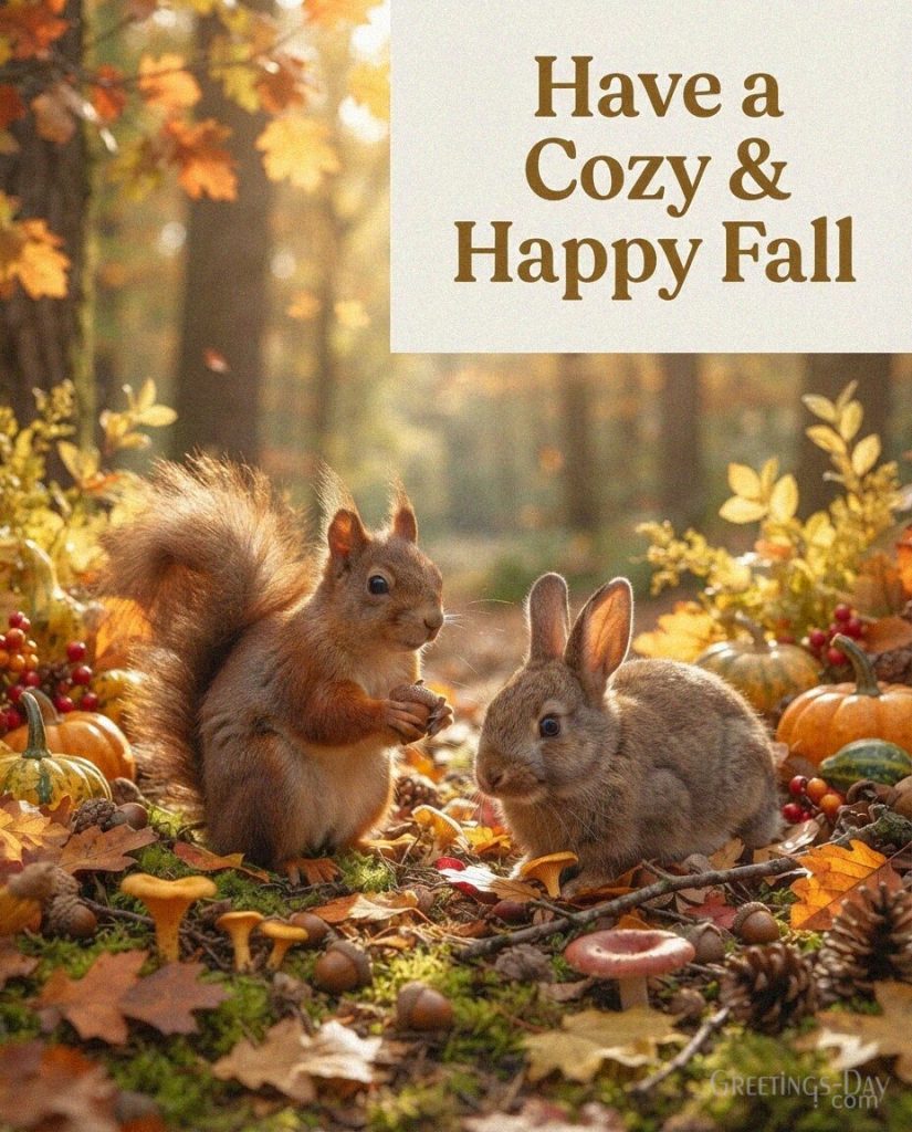 Cute fall greeting with a squirrel