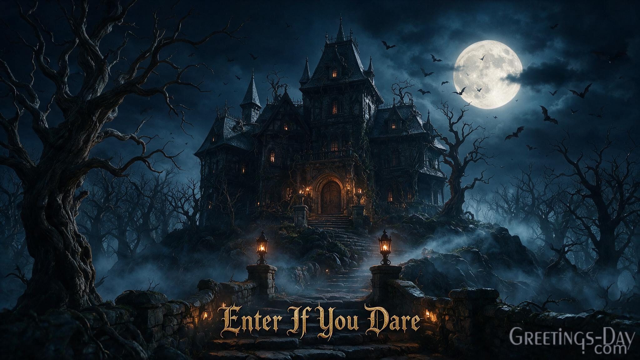 Enter If You Dare – Creepy Haunted Mansion Wallpaper