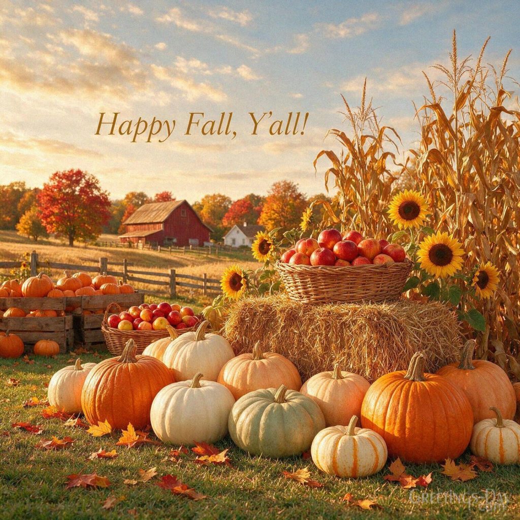Beautiful fall harvest image with pumpkins