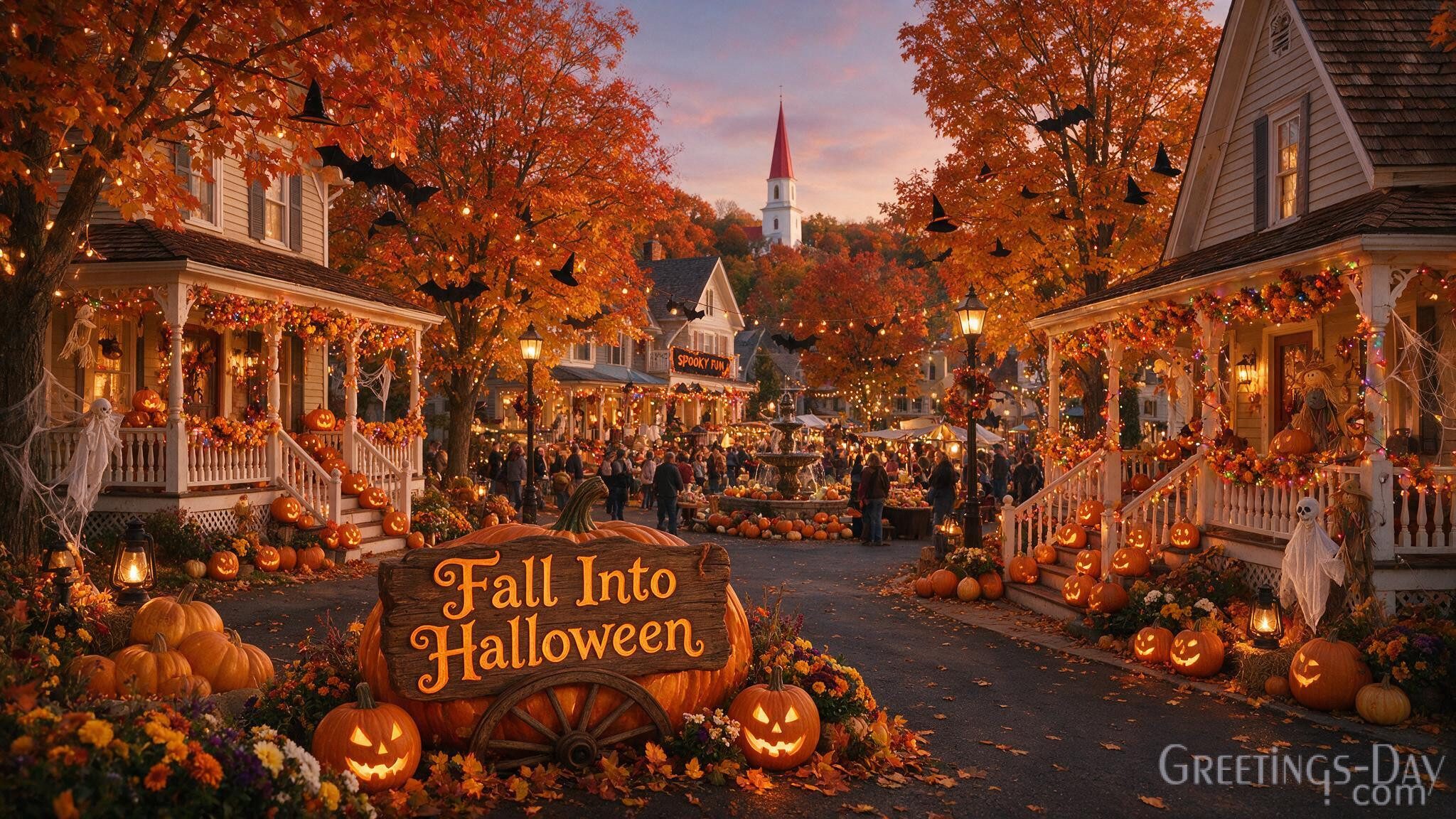 Fall Into Halloween – Autumn Town Wallpaper