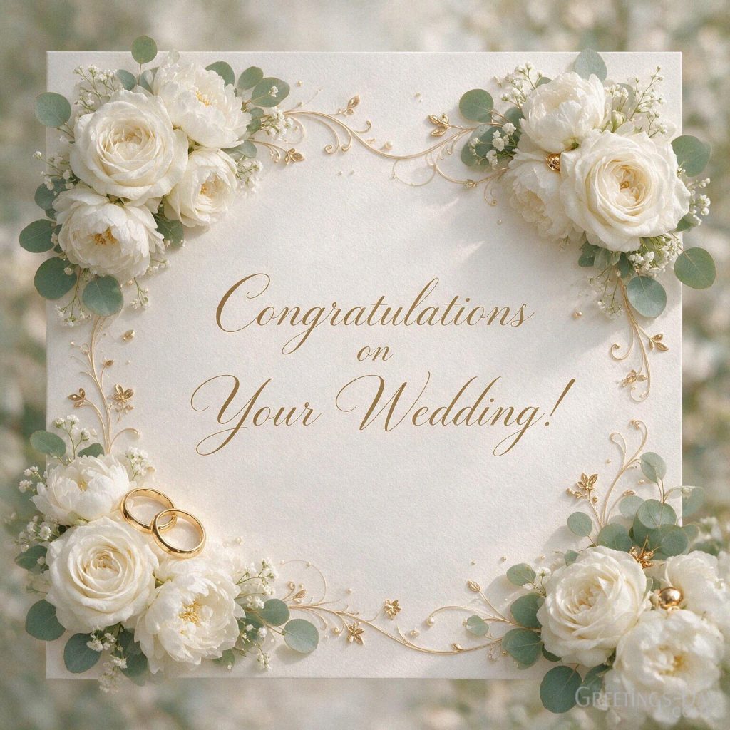 Elegant free wedding card with white roses