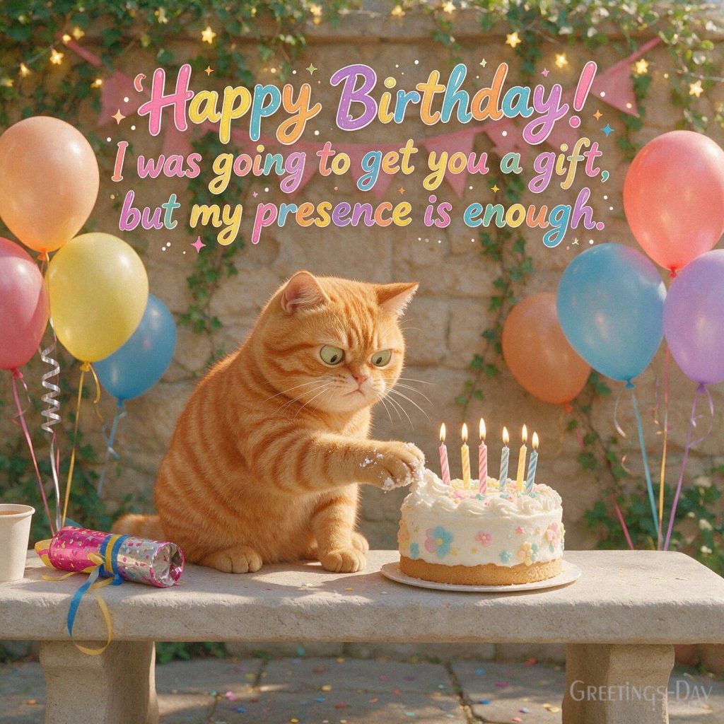 Funny Birthday cat image with an orange cat