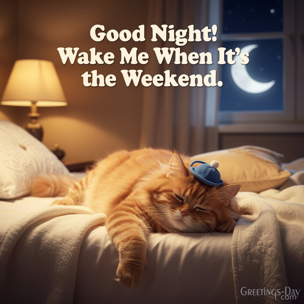 funny-good-night-quote-cat-weekend with the text
