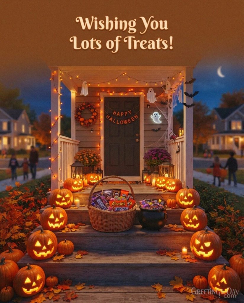 Halloween treats card with colorful candy