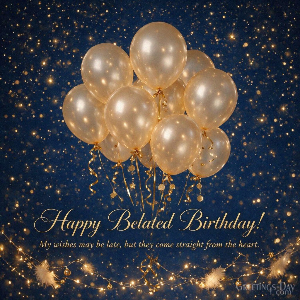 Happy Belated Birthday image featuring “Happy Belated Birthday! My wishes may be late