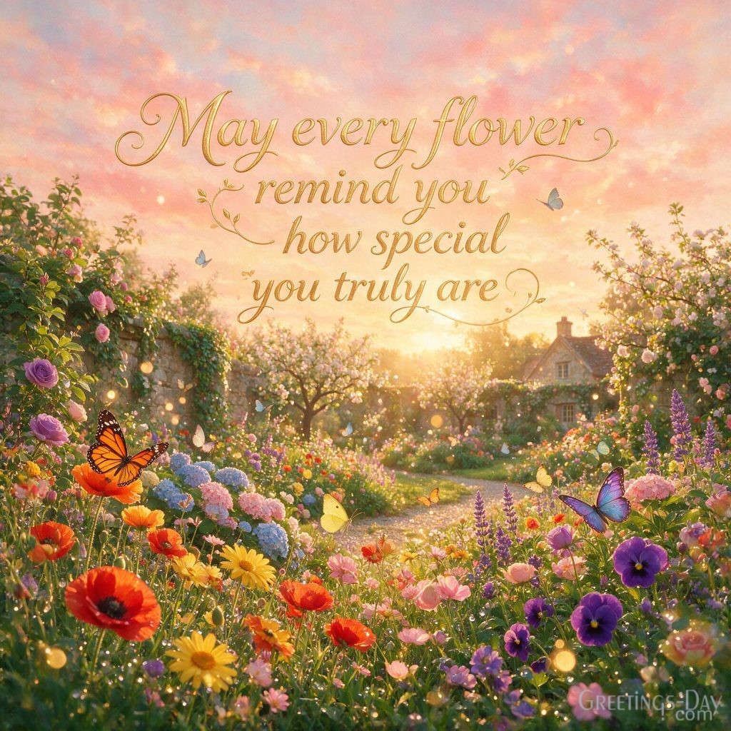 Happy Birthday image with blooming wildflowers and butterflies featuring 