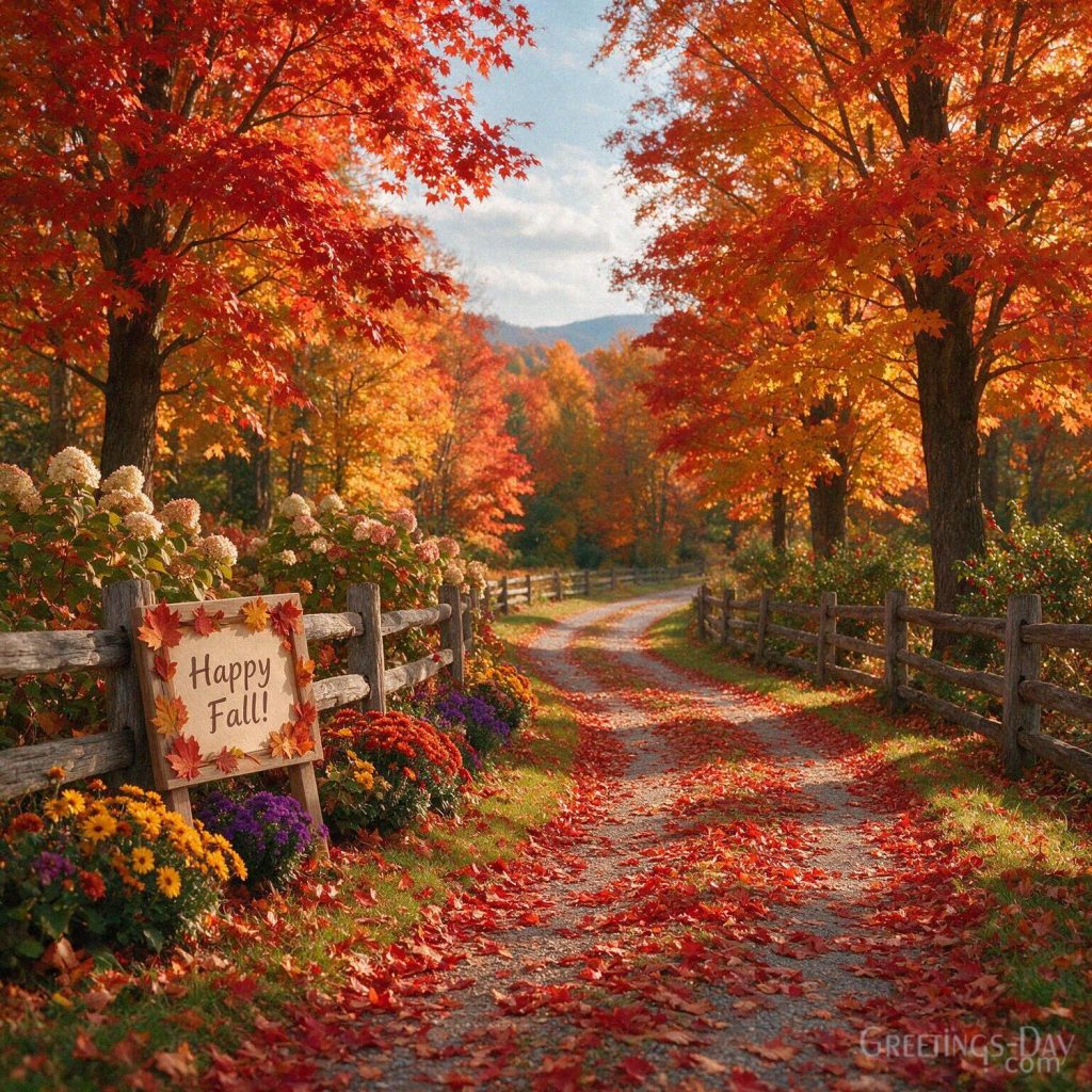 Happy Fall greeting image with colorful autumn leaves