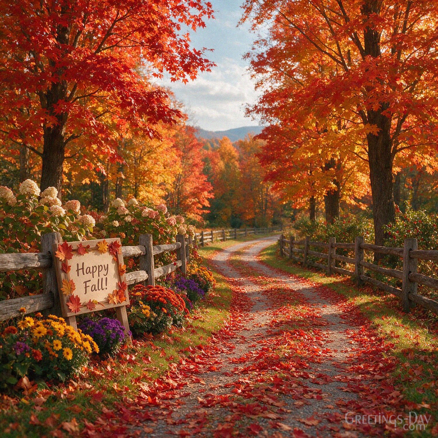 Happy Fall greeting image with colorful autumn leaves