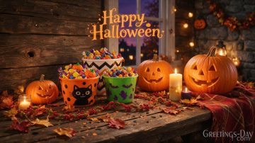 Happy Halloween Candy & Pumpkins Wallpaper
