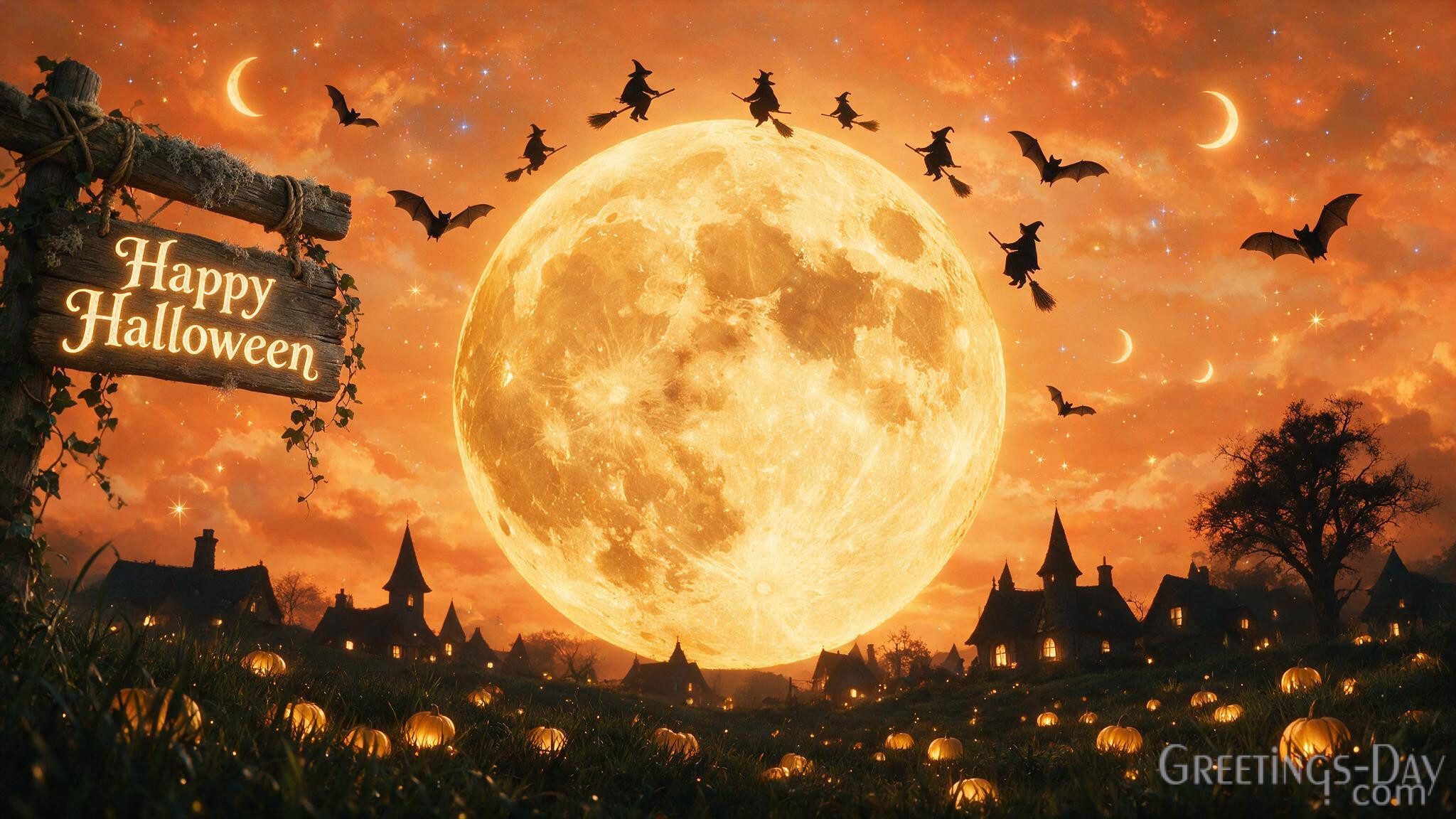 Happy Halloween Flying Witches Wallpaper