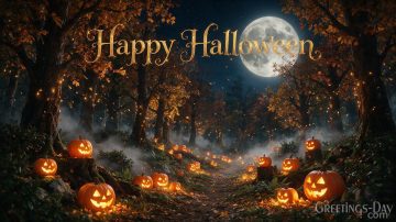Happy Halloween Wallpaper – Glowing Pumpkin Forest in HD & 4K