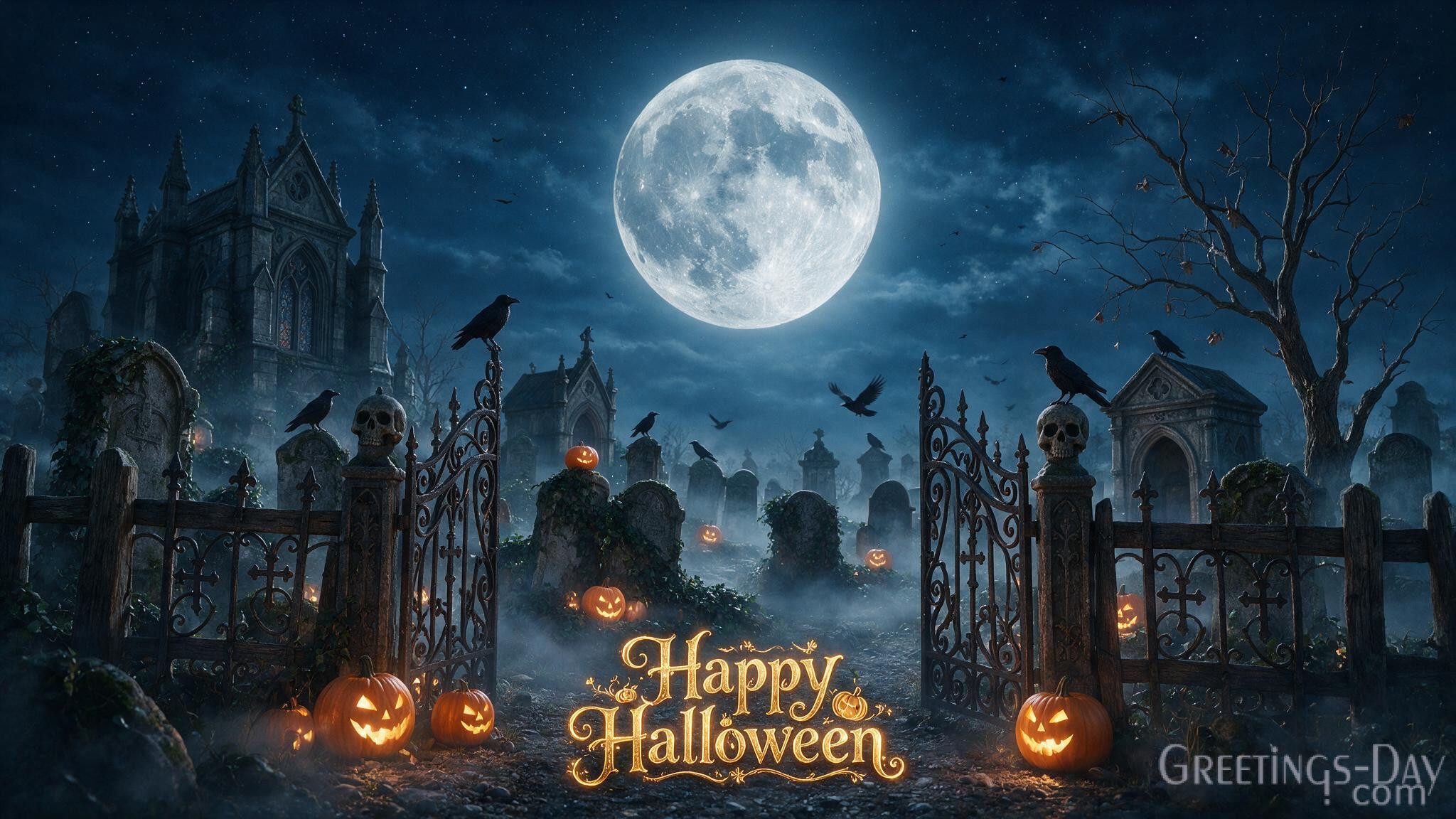 Happy Halloween Gothic Cemetery Wallpaper