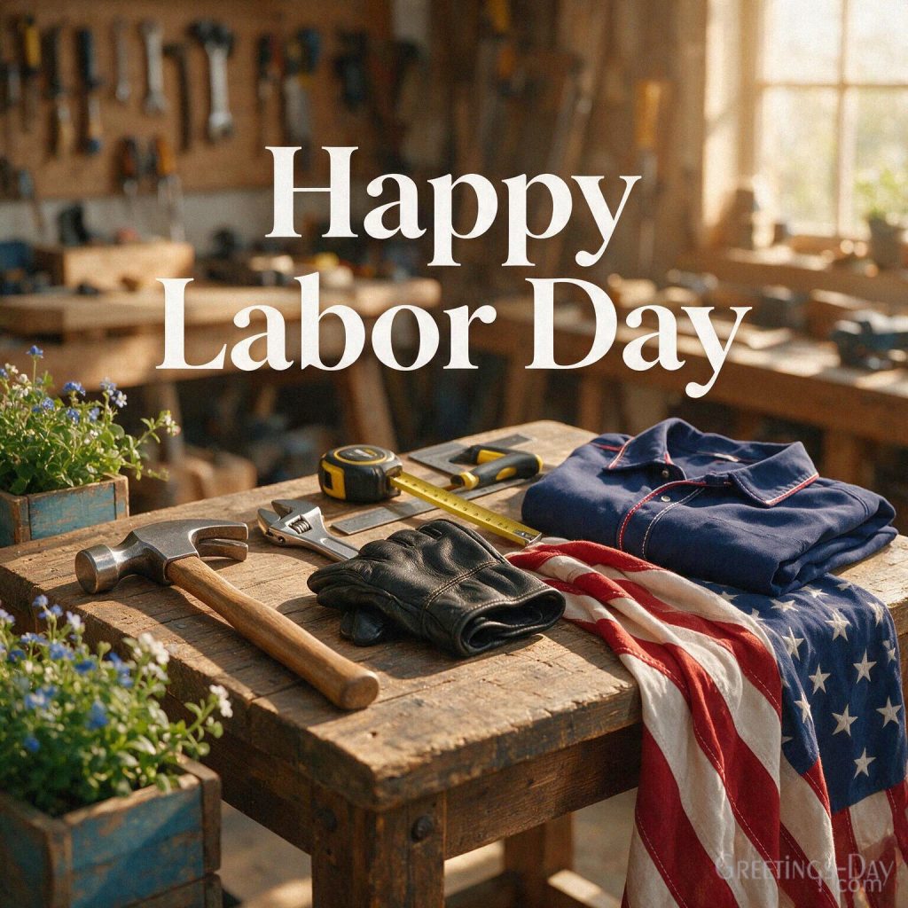 Happy Labor Day card with work tools