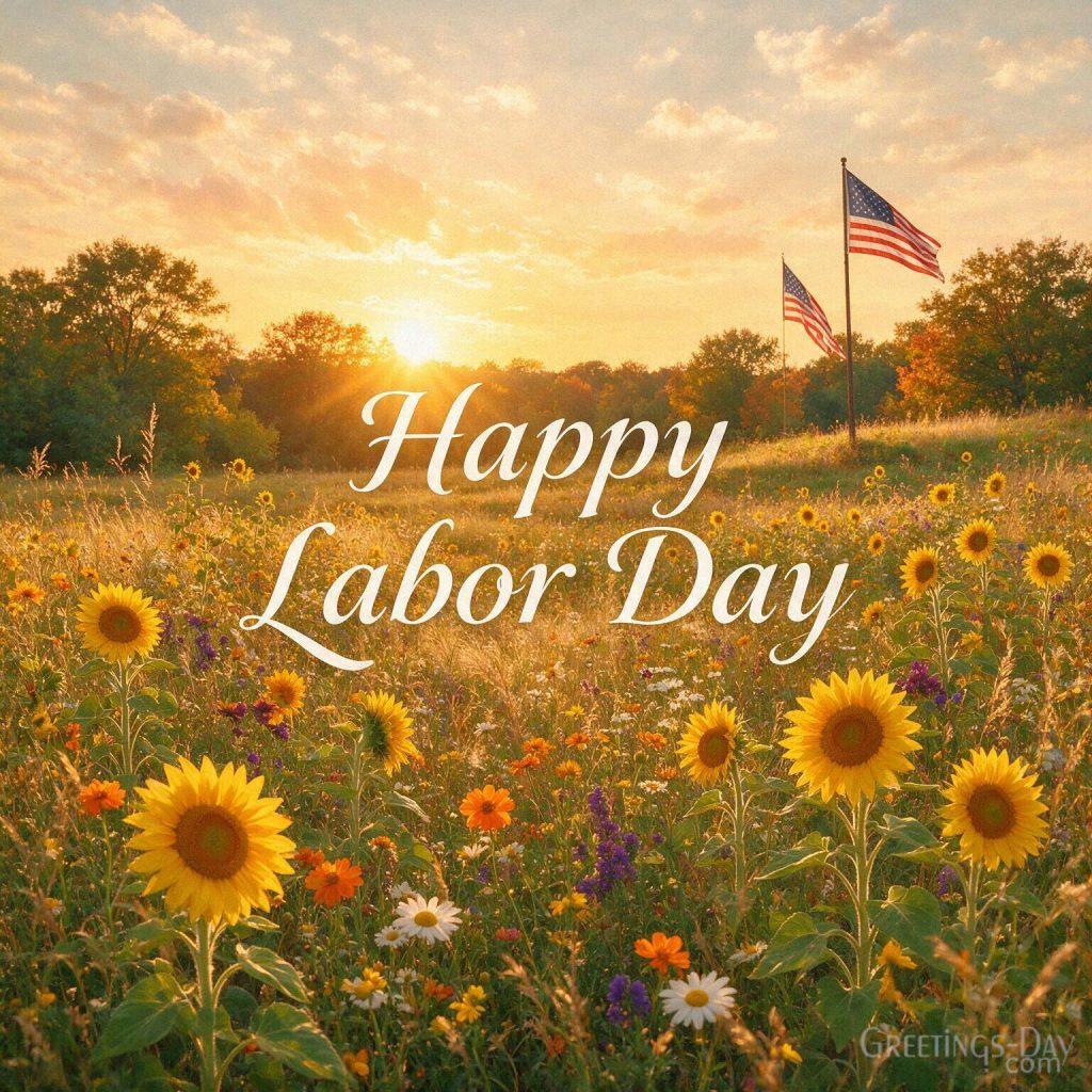 Happy Labor Day card with golden sunset