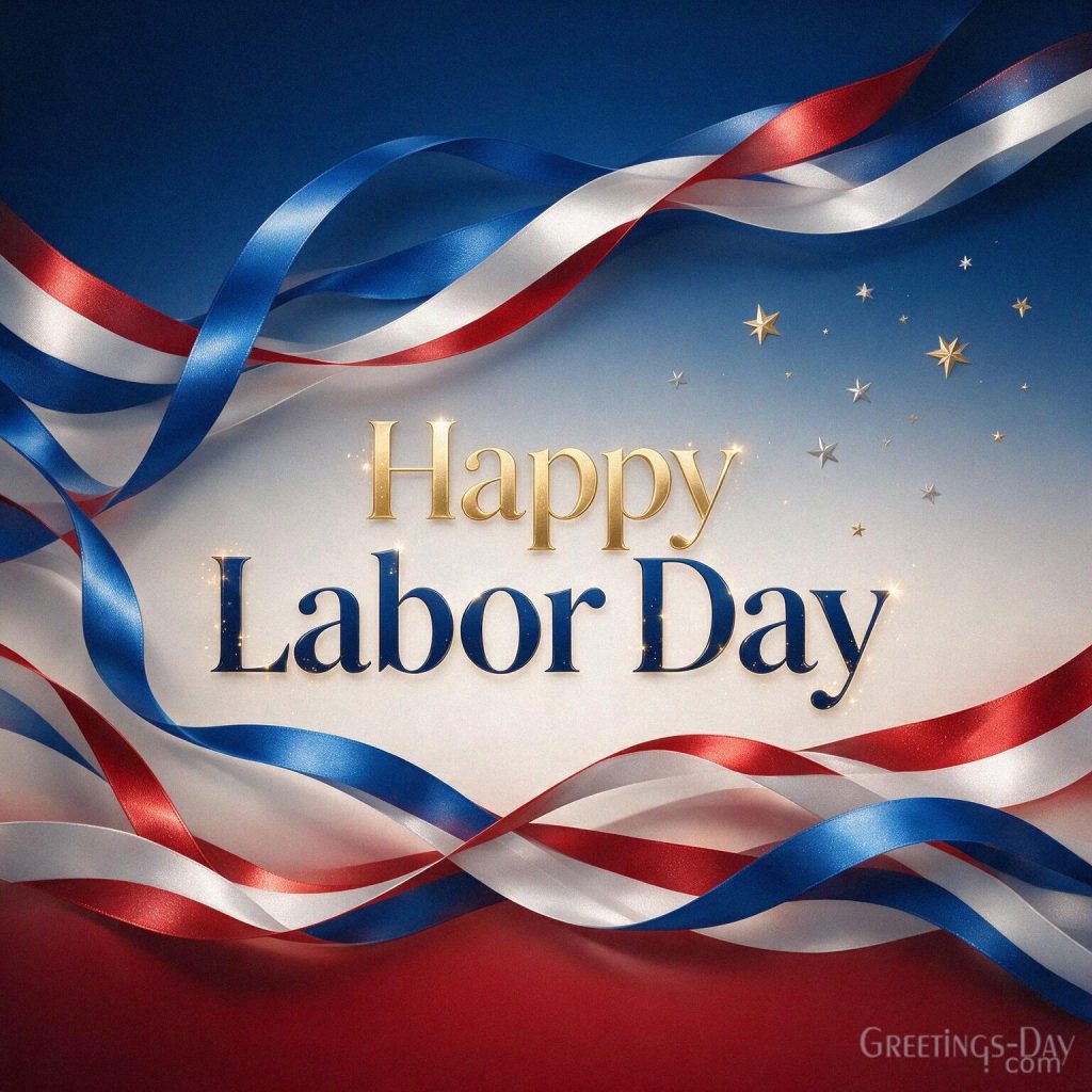 Happy Labor Day Weekend card with peaceful lakeside chairs