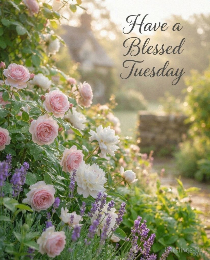 Have a Blessed Tuesday image with beautiful garden flowers