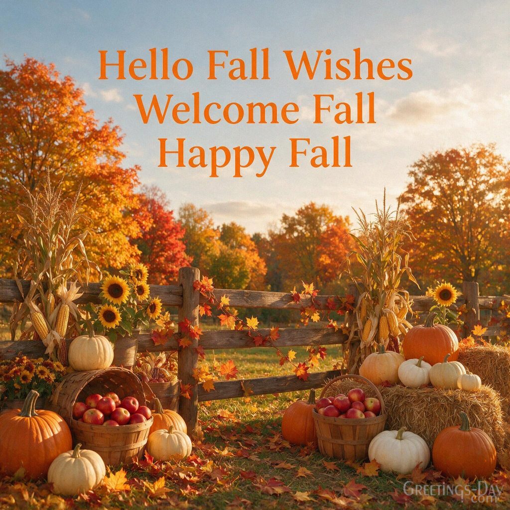 Hello Fall image with pumpkins