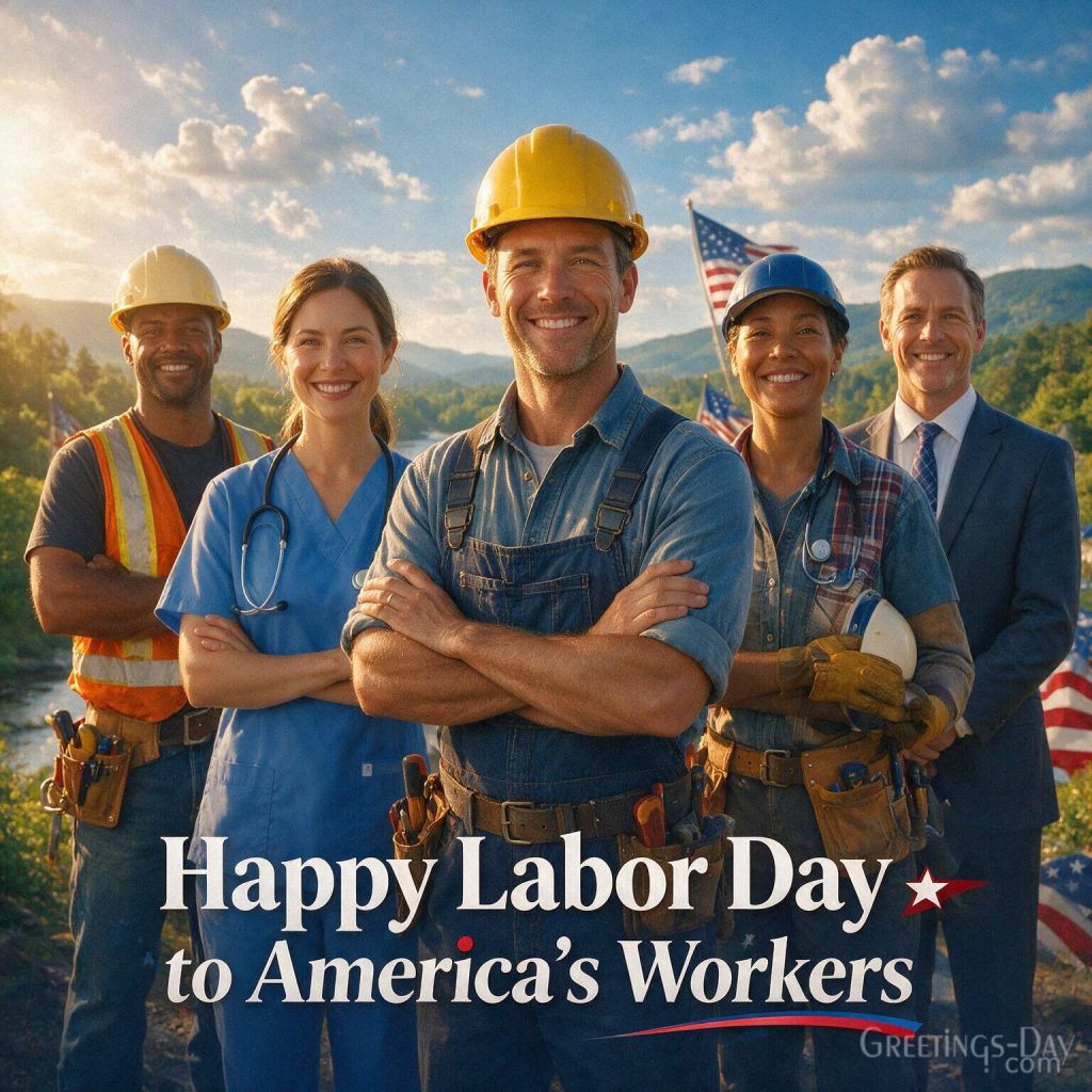 Happy Labor Day card celebrating American workers with “Happy Labor Day to America’s Workers” appreciation message with the text