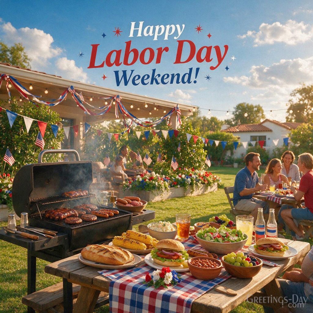Professional Happy Labor Day card with elegant red