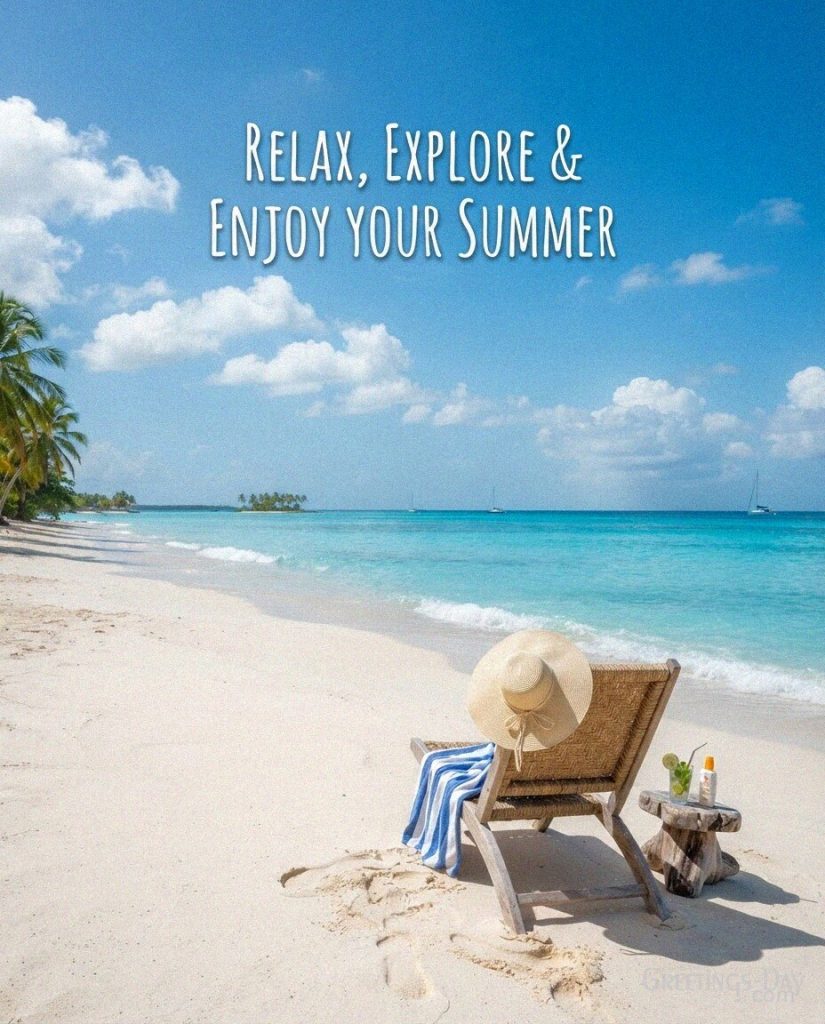 Tropical summer vacation image with a relaxing beach getaway featuring “Relax