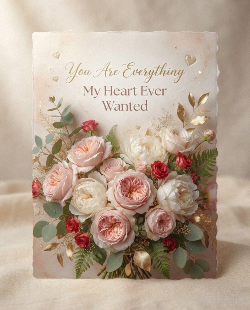 Beautiful romantic message for her with elegant flowers and “You Are Everything My Heart Ever Wanted” with the text 